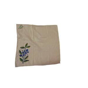 Vintage Irish Linen Handkerchief Blueberry Botanical Print White Square Hanky